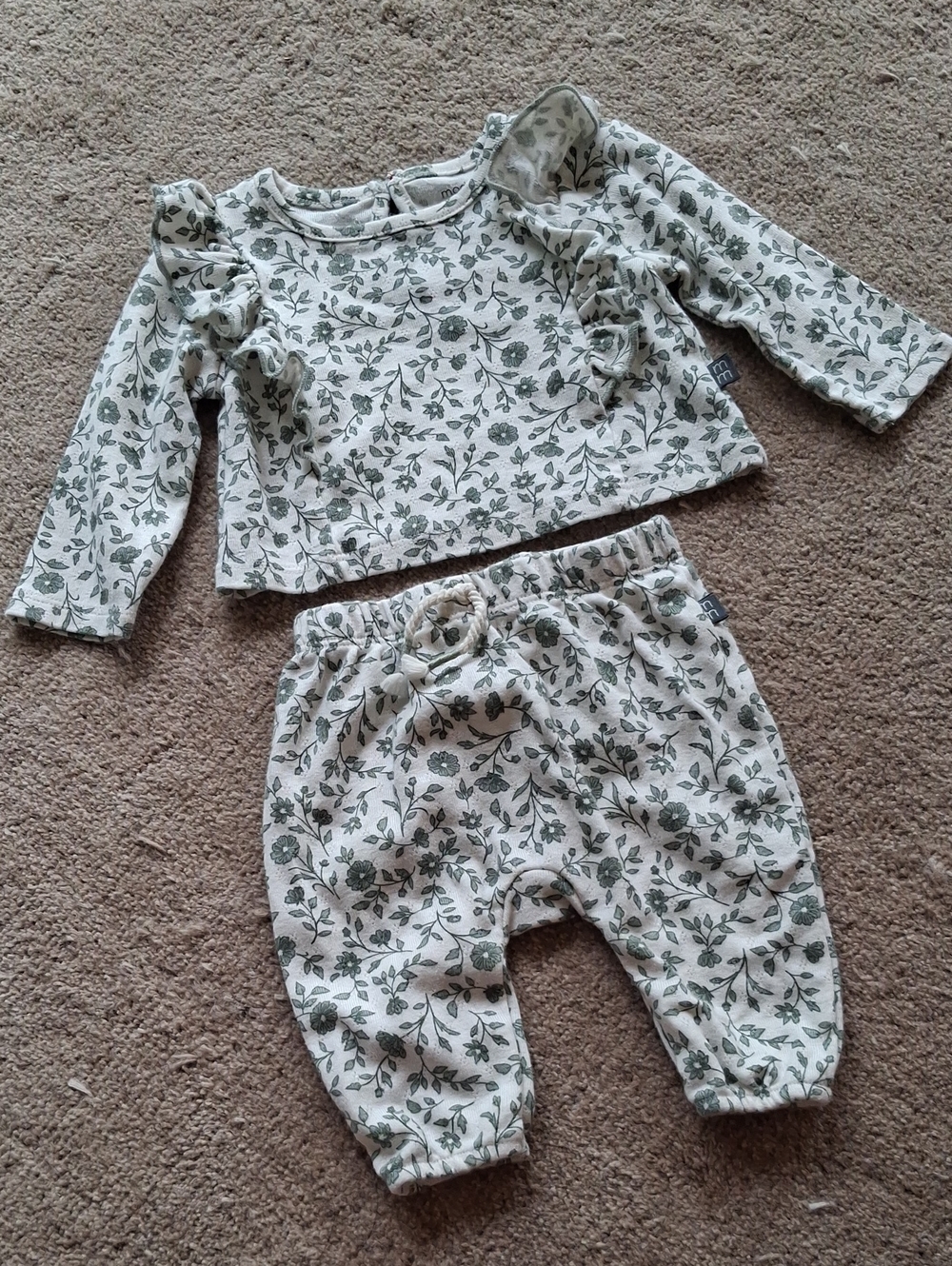 Gerber Cream and Green Floral Ruffle  Set